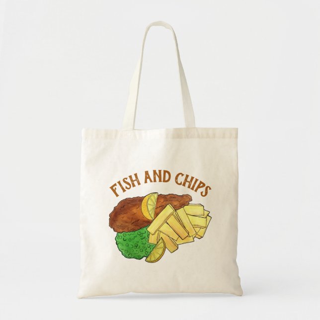 Bolsa Tote Peixes e Chips Peas Britânicos Compram Takeaway (Frente)