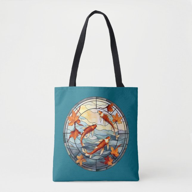 Bolsa Tote Peixes Koi japoneses e Folhas de outono (Frente)
