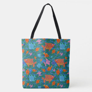 Bolsa Tote Peixes no mar, Padrão Colorido e Divertido