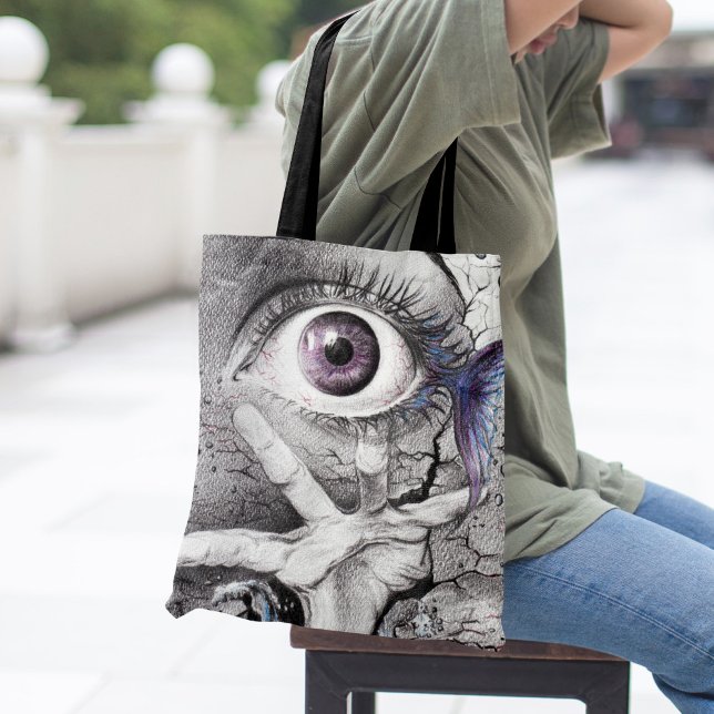 Bolsa Tote Peixes oculares e arte de desenhar lápis surreal (Criador carregado)