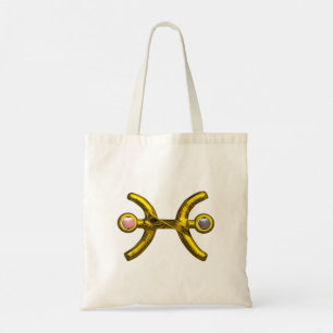 Bolsa Tote PEIXES - Sinal de aniversário Zodíaco Dourado,P