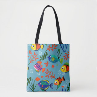 Bolsa Tote Peixes Tropicais Coloridos Submarinos