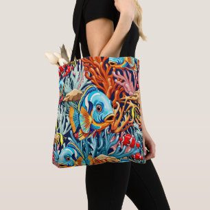 Bolsa Tote Peixes Tropicais Vibrações Coloridas de Verão