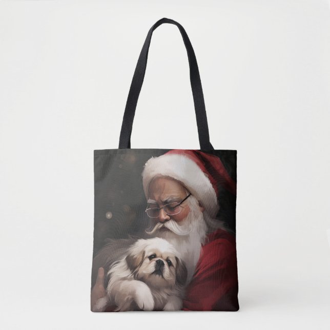 Bolsa Tote Pekingese com Papai Noel Natal Festivo (Frente)