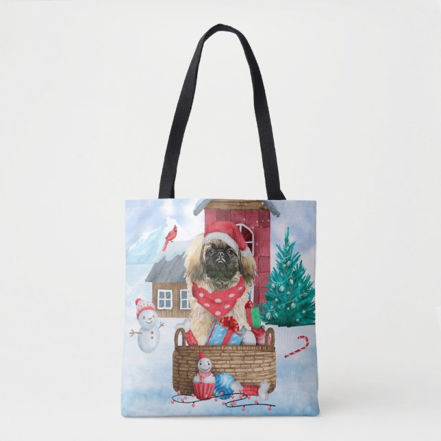 Bolsa Tote Pekingese Dog In snow Christmas Dog House (Frente)