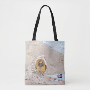 Bolsa Tote Pekingese na praia