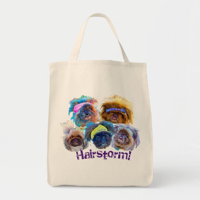 Bolsa Tote Pekingese Tote Bag reutilizável com Hairstorm! (Frente)