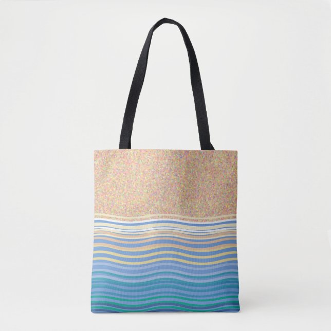 Bolsa Tote "Pela praia" férias na praia, areia e ondas (Frente)
