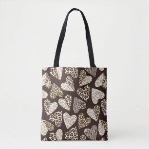 Bolsa Tote Pele animal com corações
