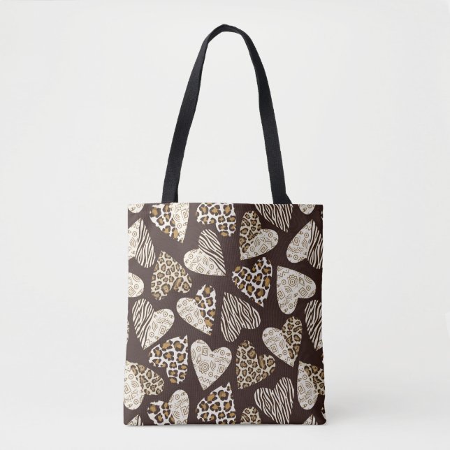 Bolsa Tote Pele animal com corações (Frente)