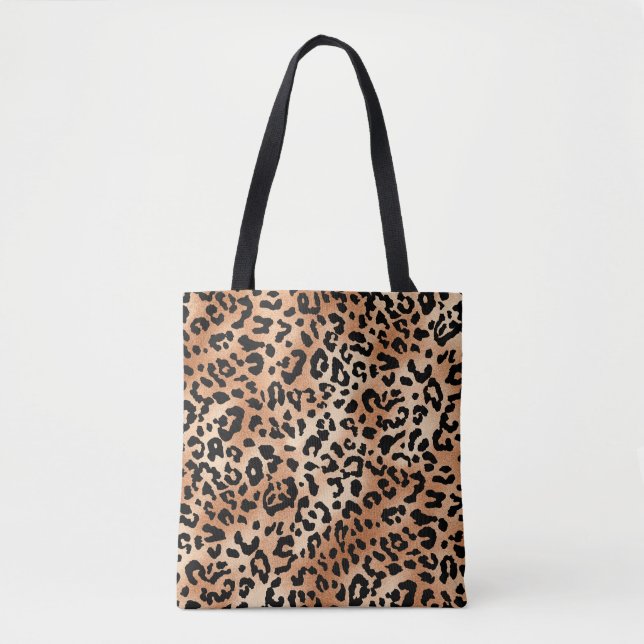 Bolsa Tote pele de leopardo. Design de na moda com leopardo (Frente)