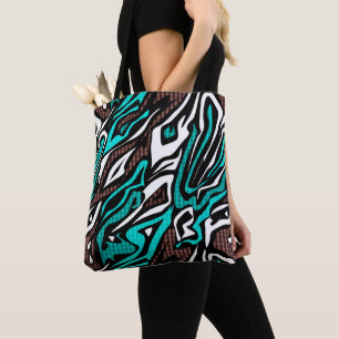 Bolsa Tote Pele de zebra abstrato sem costura azul moderno b