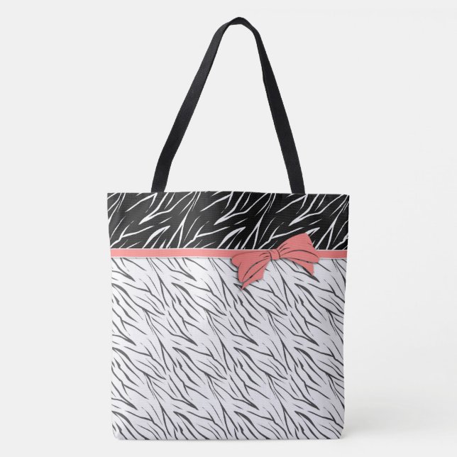 Bolsa Tote Pele de zebra estrias de couro branco preto, de ti (Frente)