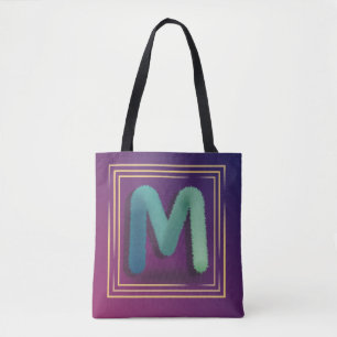 Bolsa Tote pele inicial "M" sobre fundo gradiente