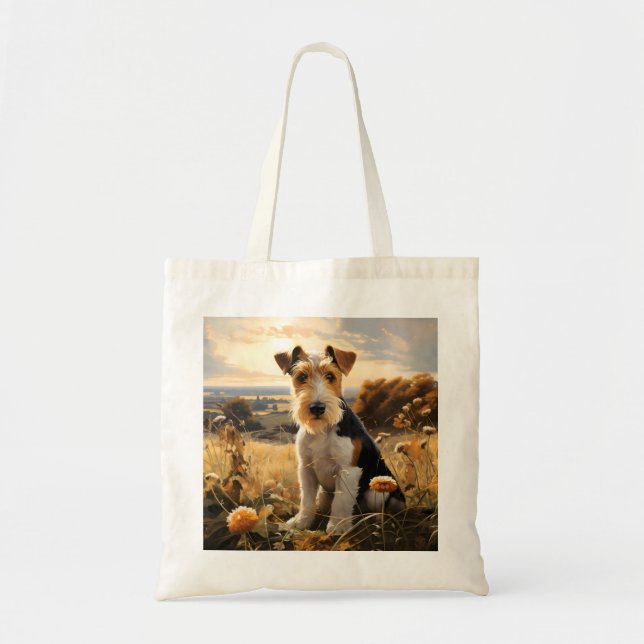 Bolsa Tote Pêlos De Fio, Fox Terrier, No Outono Do País (Frente)