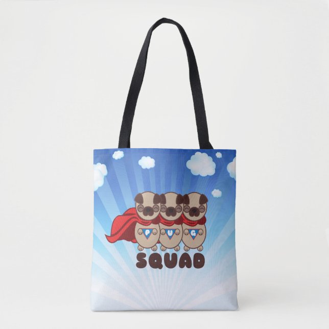 Bolsa Tote Pelotão do Pug com fundo (Frente)