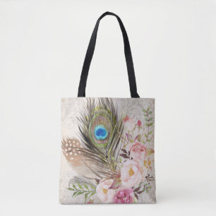 Bolsa Tote Pena do pavão de Boho & sacola chiques tribais do