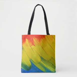 Bolsa Tote Penas amarelas, vermelhas, azuis e verdes