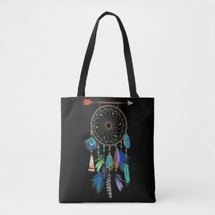 Bolsa Tote Penas Azuis   Estilo Boho   Dreamcatcher