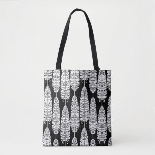 Bolsa Tote Penas boho: padrão preto e branco