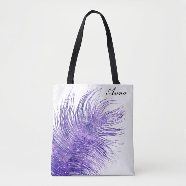 Bolsa Tote *~* Penas Celestiais de Lavanda de Pastel Cósmico (Frente)