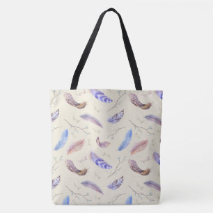 Bolsa Tote Penas de Aquarela Folhas e Ramais Padrão