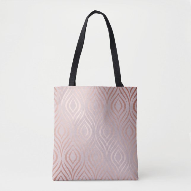 Bolsa Tote penas de pavão de ouro-rosa, vindimagem (Frente)