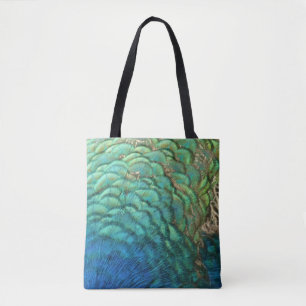 Bolsa Tote Penas de Pavão I Desenho Abstrato Colorido da Natu