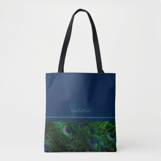 Bolsa Tote Penas de Peacock Chic Monogramadas (Frente)