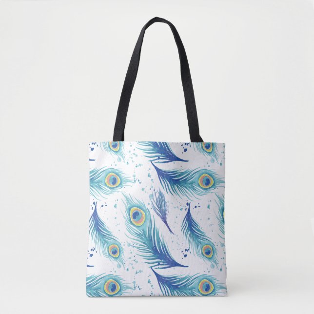 Bolsa Tote Penas de Peacock de Aquarela (Frente)