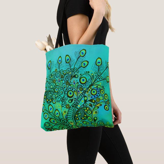 Bolsa Tote Penas de Peacock de Groovy Trippy (Close Up)