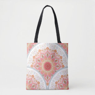 Bolsa Tote Penas de Peacock, Ornamento Floral Redondo.
