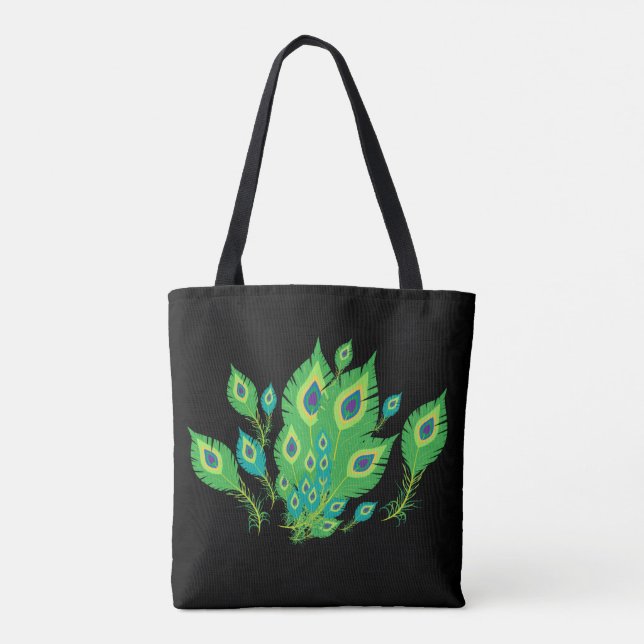 Bolsa Tote Penas de Peacock | Pássaros-Pássaros | Moda (Verso)