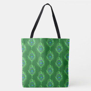 Bolsa Tote Penas de Peacock, Verde limão no Emerald Green