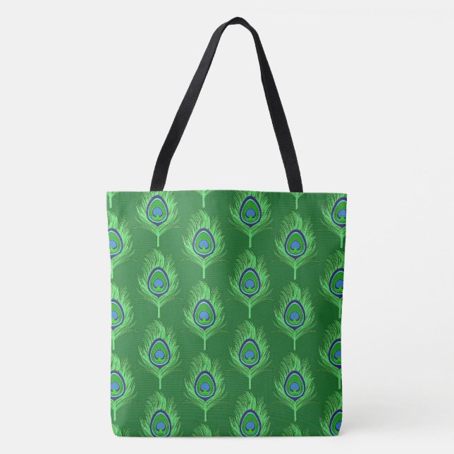Bolsa Tote Penas de Peacock, Verde limão no Emerald Green (Frente)