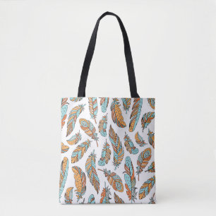 Bolsa Tote Penas Decorativas: Arte Vintage Desenhada À Mão