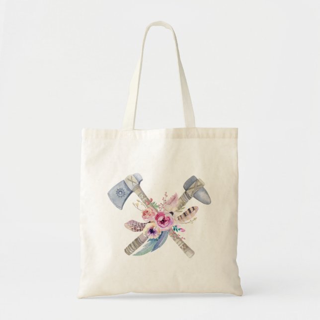 Bolsa Tote Penas e flores de Tomahawk Design (Frente)