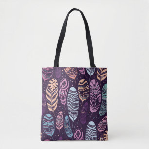 Bolsa Tote Penas étnicas: padrão preto e branco