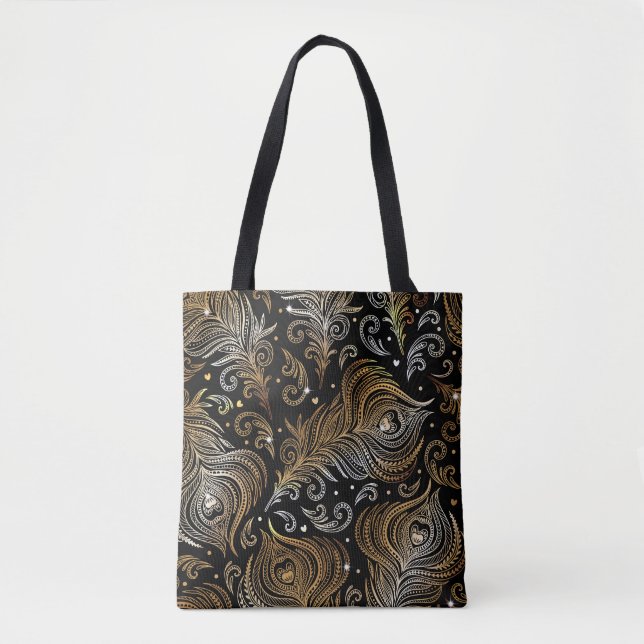 Bolsa Tote Penas Peacock: Desenho Artístico À Mão Livre. (Frente)