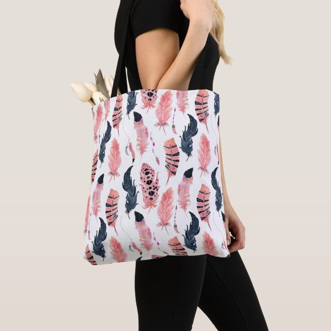 Bolsa Tote Penas Rosa Boho (Close Up)