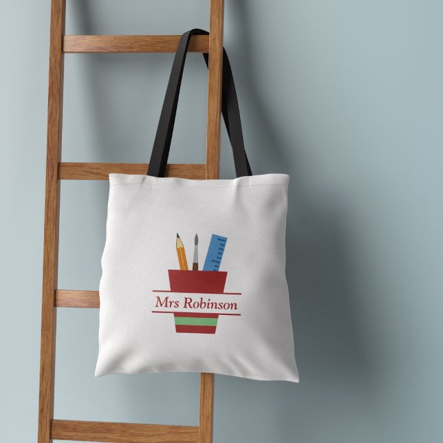 Bolsa Tote Pencil Holder Monogramas Professor Obrigado Presen (Pencil Holder Monogram Teacher Thank You Gift Tote Bag)