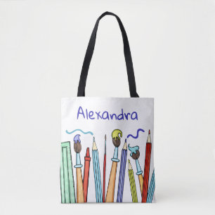 Bolsa Tote Pêncils personalizados e Paintbrushes — Livro esco