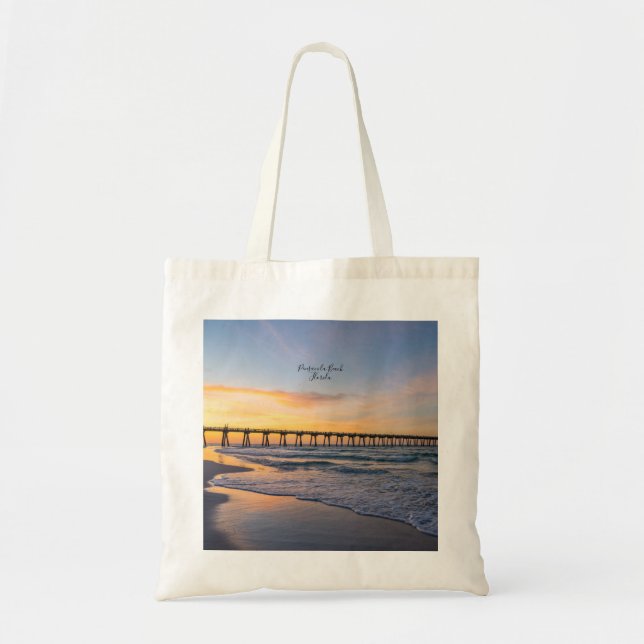 Bolsa Tote Pensacola Pier Shoreline Sunrise Reutilizável Toal (Frente)