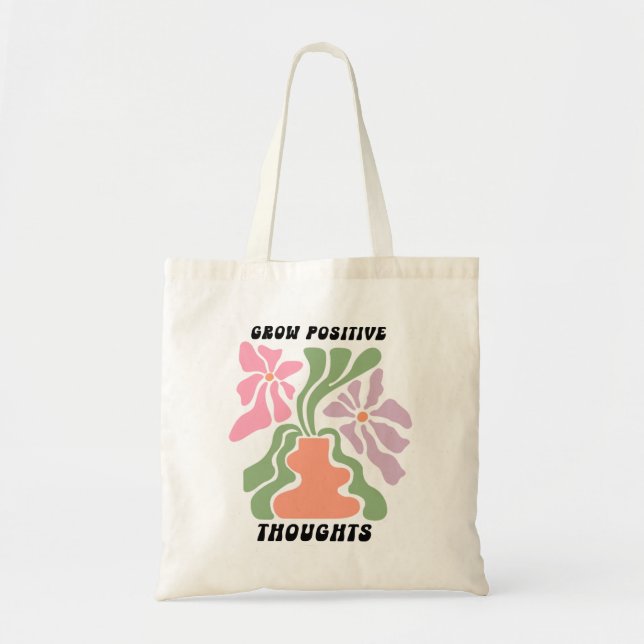 Bolsa Tote Pensamentos Positivos Crescentes, flor (Frente)