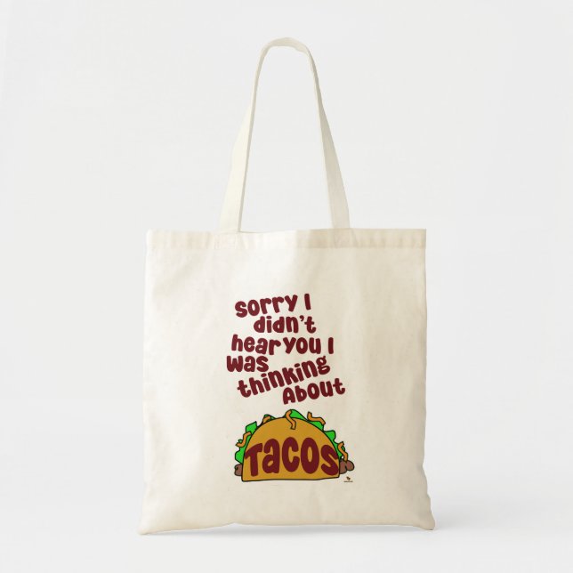 Bolsa Tote Pensando Sobre Tacos Engraçado Comida Cartoon Slog (Frente)