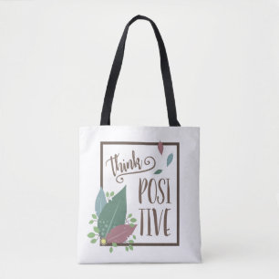 Bolsa Tote Pense no feather de motivação positiva boho