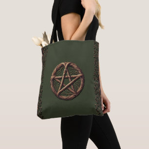 Bolsa Tote Pentáculo de Galho de Madeira Verde Oliva Wiccano 