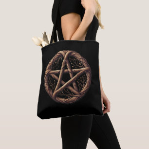 Bolsa Tote Pentáculo de Graveto de Madeira Pagan Pentagrama Q