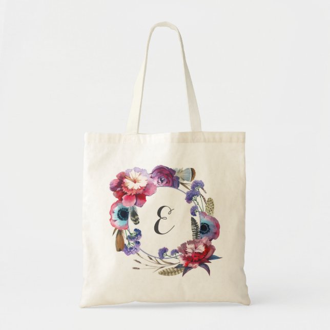 Bolsa Tote Peônia do Wildflower floral com monograma das (Frente)