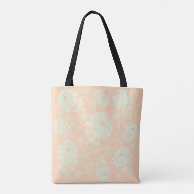 Bolsa Tote Pêonias Brancas Pêssego Fundo (Verso)
